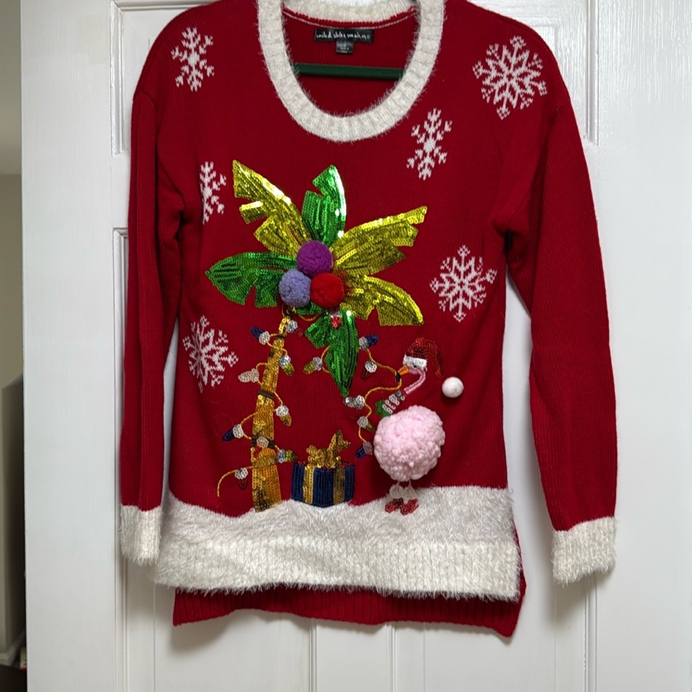 United States Sweaters-Christmas/Holiday Sequins Palm Tree Sweater Size S